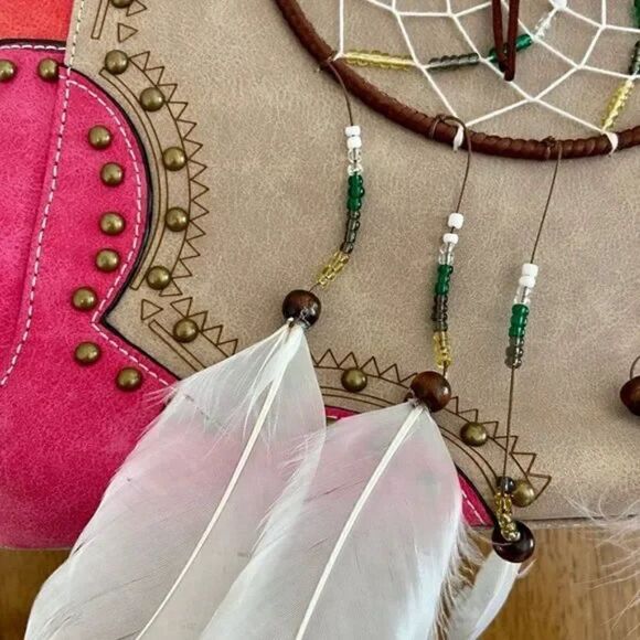 Boho Dreamcatcher Handbag Rustic Western Studded Shoulder Purse Bag - Picture 8 of 15
